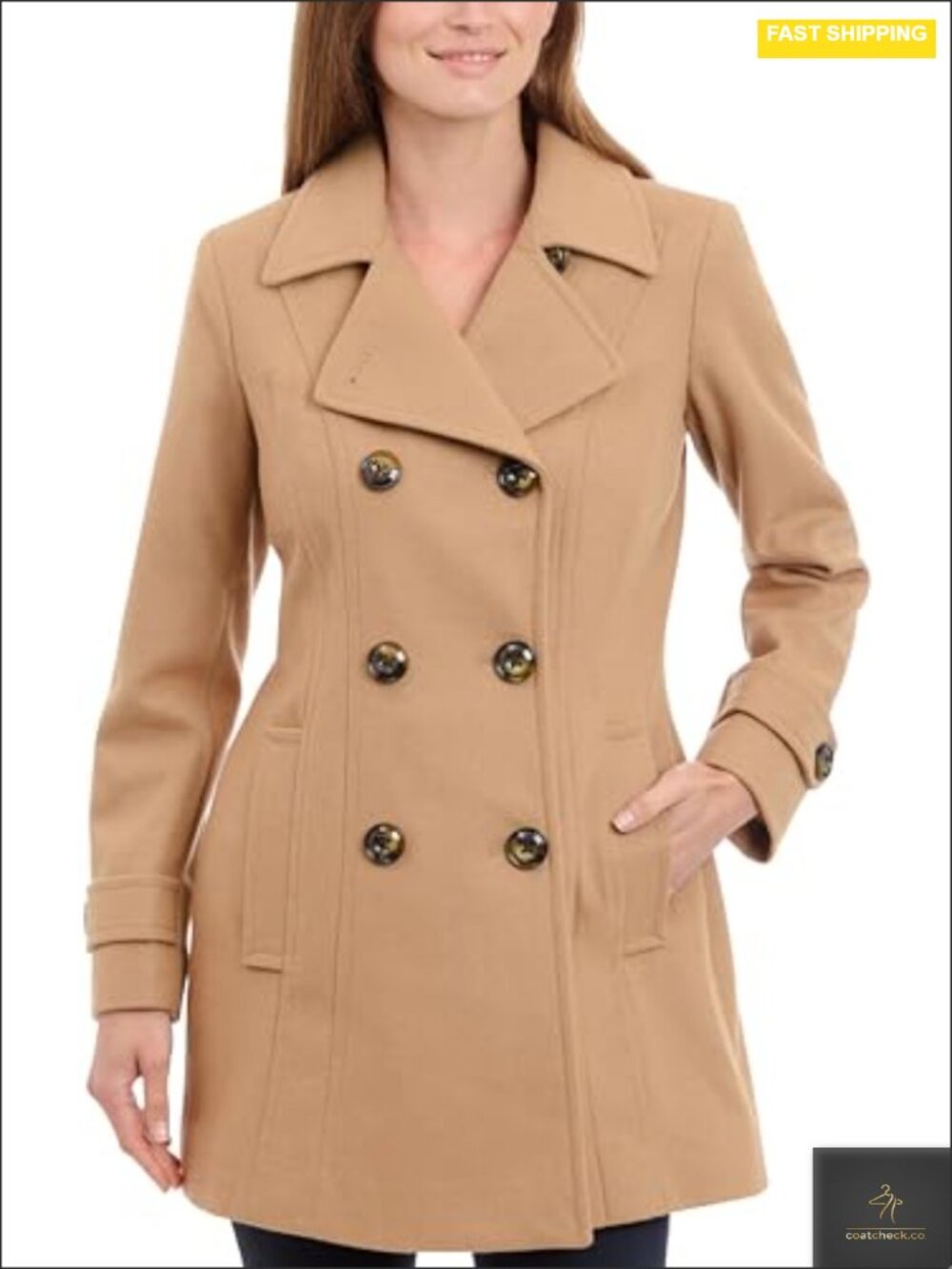 Classic Double Breasted Wool Peacoat with Notched Lapels